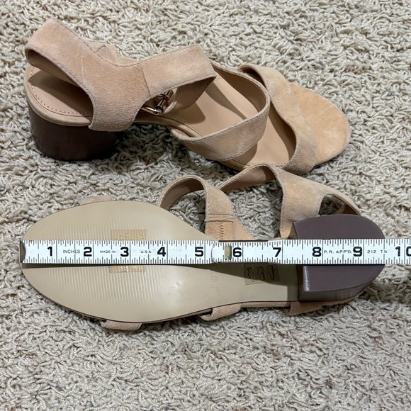 J Crew Three Strap Stacked Heel Sandals in Suede Pale Mocha Size 9 - Picture 13 of 14